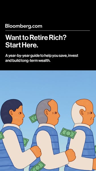 The ad promotes an article from Bloomberg offering a year-by-year guide to saving, investing, and building long-term wea