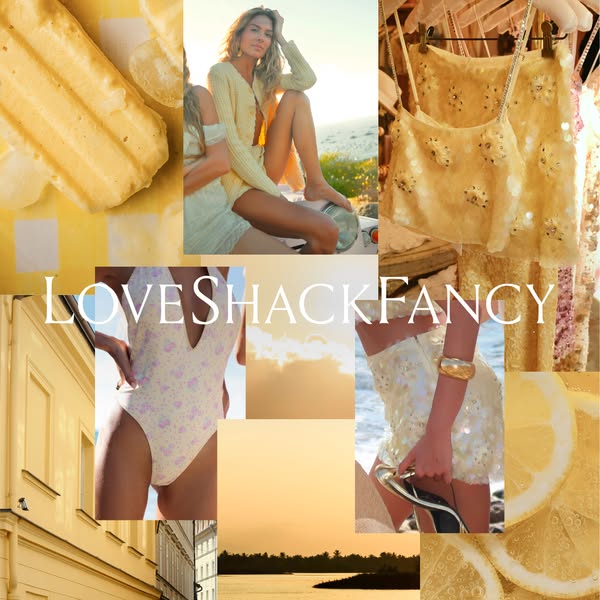 This ad for LoveShackFancy uses a collage of nine different images to showcase the brand's identity and product aest