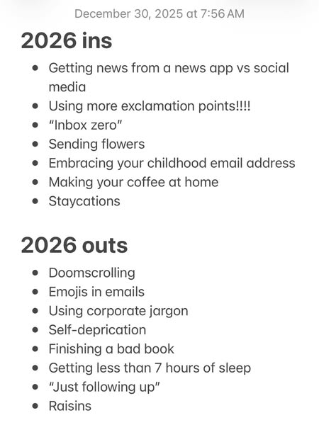 This ad is a list of things that are 'in' and 'out' for 2026. The 'in' list includes things like