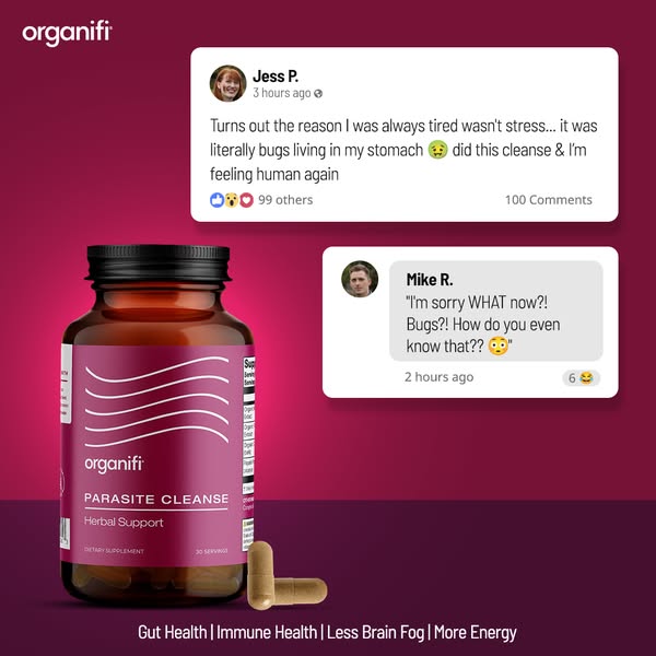 This image ad for Organifi's Parasite Cleanse uses social proof in the form of customer testimonials to highlight th