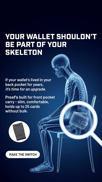 This ad features an anatomical graphic to communicate the need to switch to a smaller front-pocket wallet to promote bet