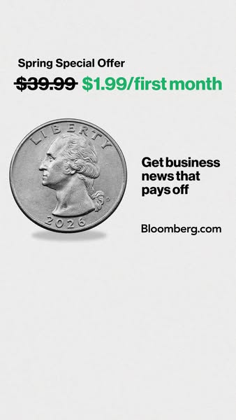 The ad promotes Bloomberg's business news service. The ad features a coin, representing value, alongside an offer fo