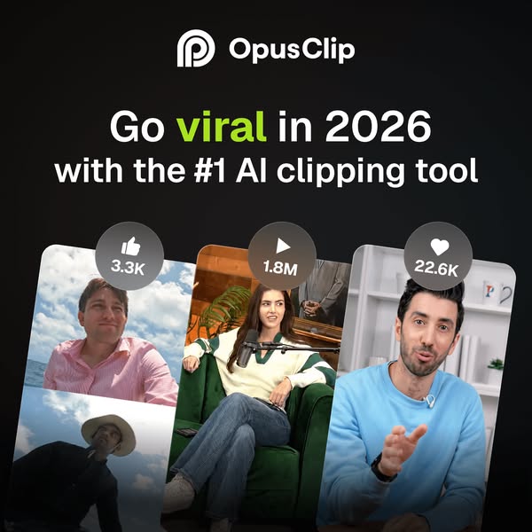 This ad for Opus Clip highlights the product's ability to help users go viral by using AI to clip videos. The ad fea