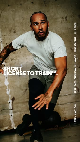 An advertisement for Lululemon features Lewis Hamilton in training attire.