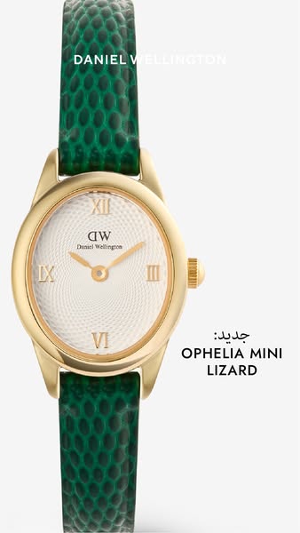 This ad showcases the Daniel Wellington Ophelia Mini Lizard watch, highlighting its design and elegance.