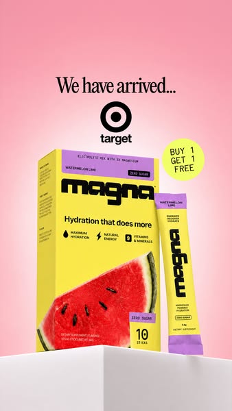 An ad showcasing Magna electrolyte mix, highlighting its availability at Target and a buy-one-get-one-free offer.