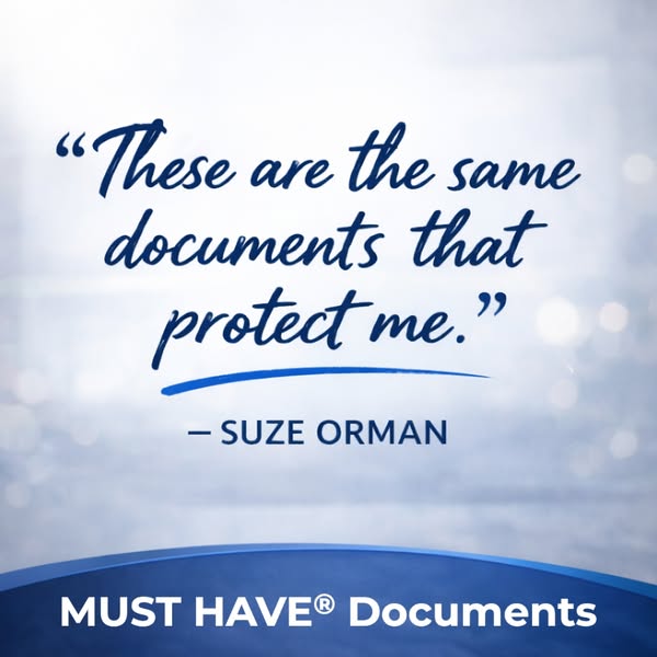 An image ad featuring a testimonial from Suze Orman, stating the importance of having 'MUST HAVE® Documents'.
