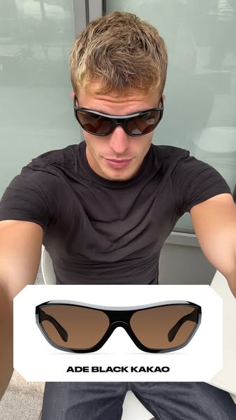 This is an image ad showing a man wearing sunglasses. A box at the bottom of the ad displays the sunglasses being worn a