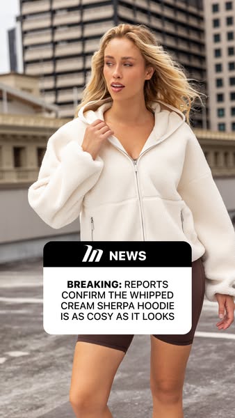 This ad highlights a Sherpa hoodie product from IN News. It uses a news announcement format to showcase its cosiness.