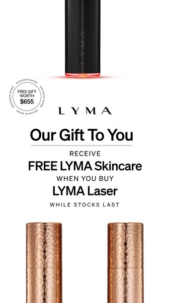 This image ad by LYMA promotes an offer for free LYMA skincare with the purchase of a LYMA laser. The ad features close-