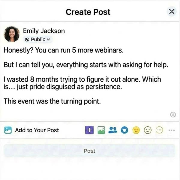 This ad utilizes a testimonial approach by presenting a Facebook post from an individual named Emily Jackson. In her pos