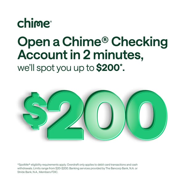 This image ad promotes Chime Checking Accounts. The ad claims you can open a Chime Checking Account in 2 minutes and the