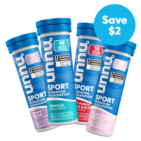 This ad for Nuun Sport Hydration features a product-focused image showcasing multiple tubes of electrolyte drink tablets