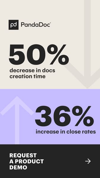 This ad for PandaDoc highlights two statistics to show the viewer the benefits of using PandaDoc's document creation
