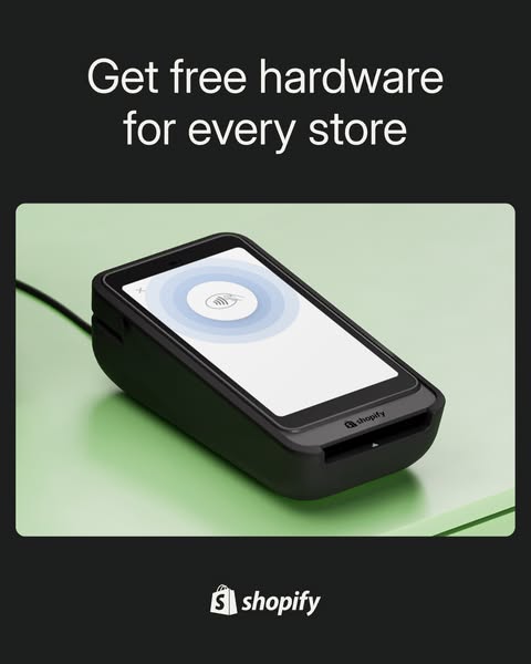 This ad promotes free hardware for every store using Shopify.