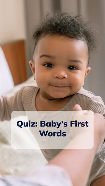 This image ad uses a shot of a baby being held by its parent. The ad is advertising a quiz about a baby's first word