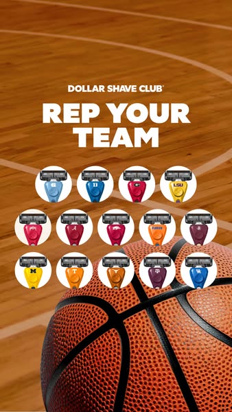 This ad from Dollar Shave Club encourages viewers to 'Rep Your Team' by purchasing a razor with their favorite c