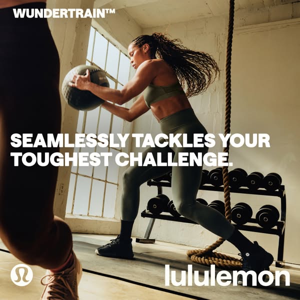 This ad showcases Lululemon's Wunder Train activewear line through a dynamic image of a woman working out. The ad hi