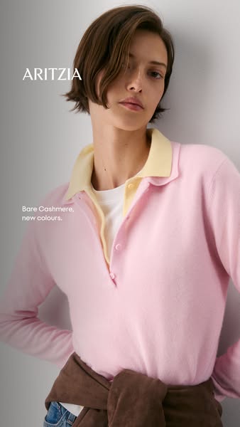 This ad showcases a Bare Cashmere polo sweater from Aritzia with the focus of the ad on the colours.