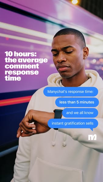 This image ad uses comparison to highlight Manychat's efficiency. The ad is structured as a problem/solution, highli