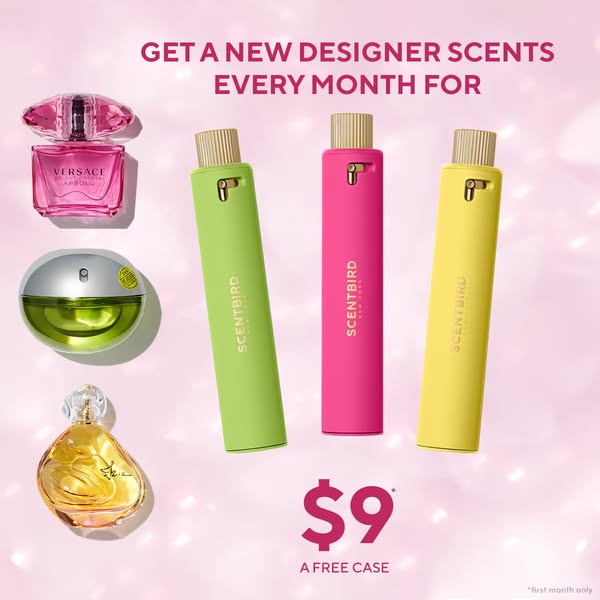 This ad promotes Scentbird, a subscription service that provides a new designer scent every month. The ad features image