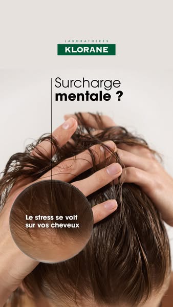 The ad highlights the connection between mental stress and hair health, suggesting that stress can visibly affect one