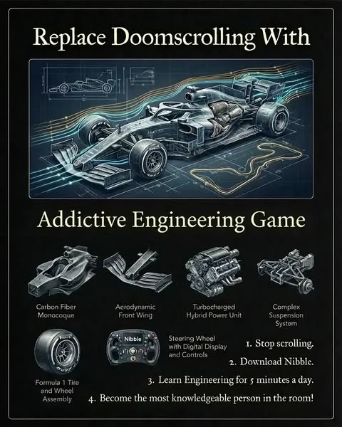 This ad is for the Nibble engineering game. The ad suggests that instead of doomscrolling, people should download the Ni