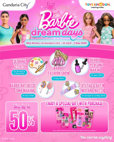 This ad promotes the "Barbie Dream Days" event, which includes various Barbie-themed activities and an offer o