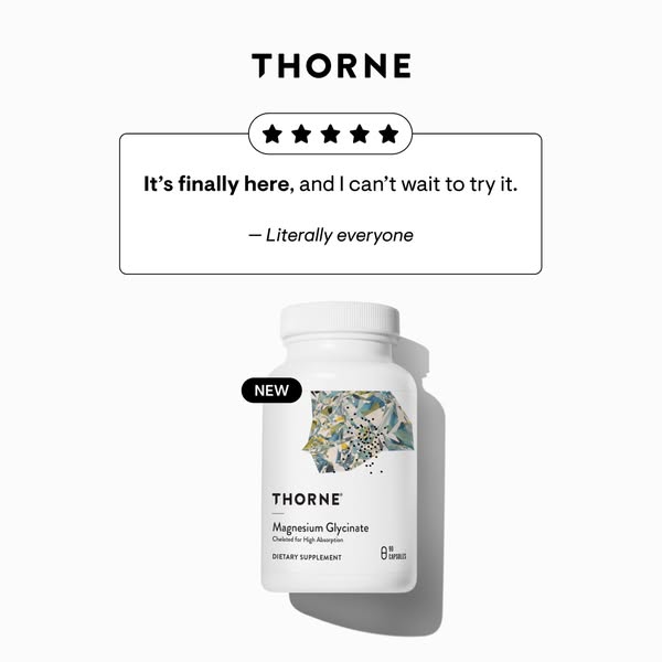 This ad for Thorne Magnesium Glycinate uses social proof to highlight the excitement around the product's release. T