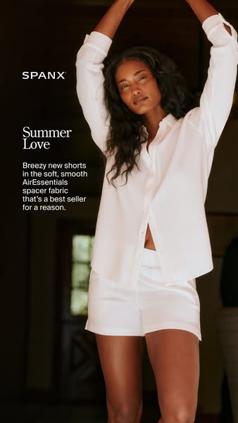 This ad for Spanx promotes their AirEssentials shorts, highlighting their softness and popularity as a best-selling item