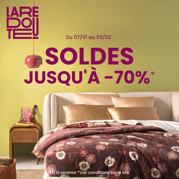This image ad by La Redoute promotes a sale of up to 70% off, running from July 1st to February 3rd. The ad features a b