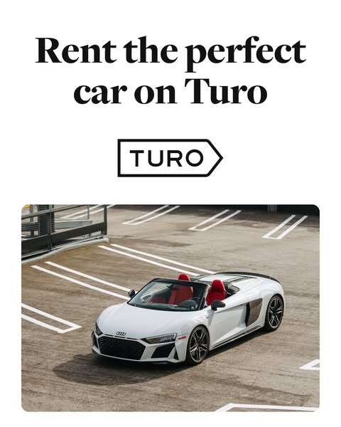 This ad promotes Turo, a car rental service, by showcasing a luxury convertible in a parking garage. The ad aims to enti