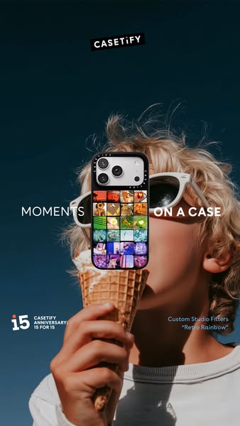 This ad features a phone case sold by Casetify, with the headline 'Moments on a case.' The creative is promoting