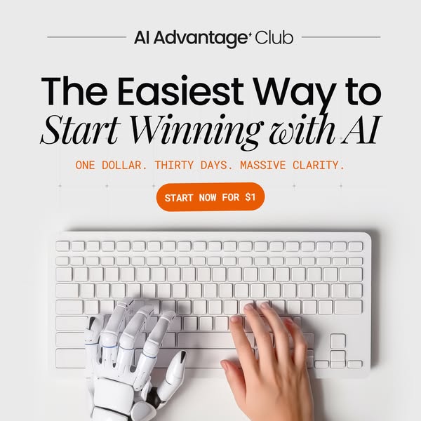 This image ad for AI Advantage Club showcases the ease of using AI with the tagline "The Easiest Way to Start Winni