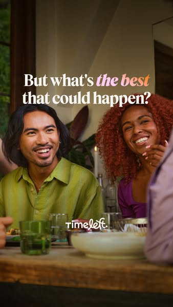 This ad for Timeleft shows a group of friends enjoying a meal together. The ad asks the question, "But what's t