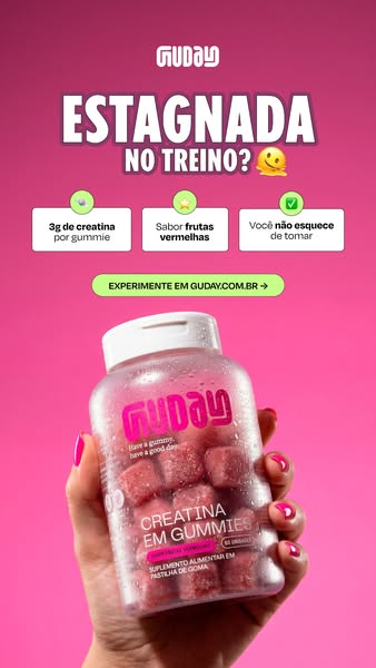 This ad promotes Guday creatine gummies. It addresses the pain point of being stuck in a workout rut by offering a creat