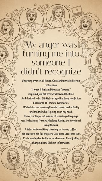 This ad uses a testimonial from a customer who was experiencing anger and overwhelm to promote Blinkist, an app that tur