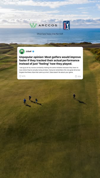 The ad features a simulated social media post with the headline "Unpopular opinion: Most golfers would improve fast