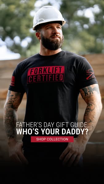 This image ad promotes a Father's Day gift guide and features a man wearing a black t-shirt with the words 'Fork