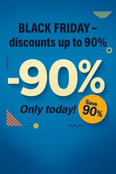 This image ad promotes Black Friday discounts of up to 90% for one day only.