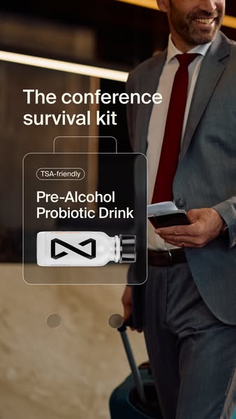 This ad features a product called "Pre-Alcohol Probiotic Drink" and refers to it as "The conference survi