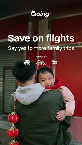 This image ad for Going promotes the benefits of using their service to save money on flights, enabling more family trip