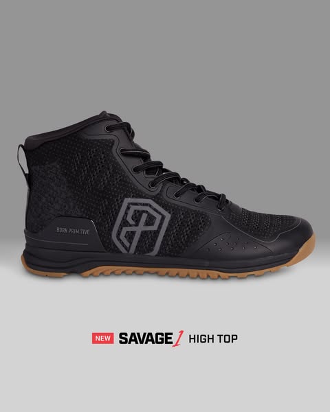 This ad showcases the Born Primitive Savage 1 High Top shoe, emphasizing its newness and design.