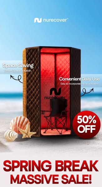 This image ad for Nurecover promotes a Spring Break Massive Sale offering 50% off. The ad highlights the product's s