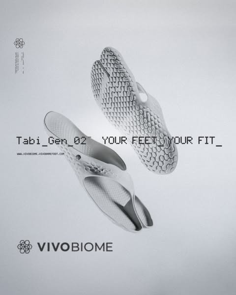 This ad showcases the Vivobiome Tabi_Gen_02 shoes. The ad focuses on the unique split-toe design of the shoes and their 