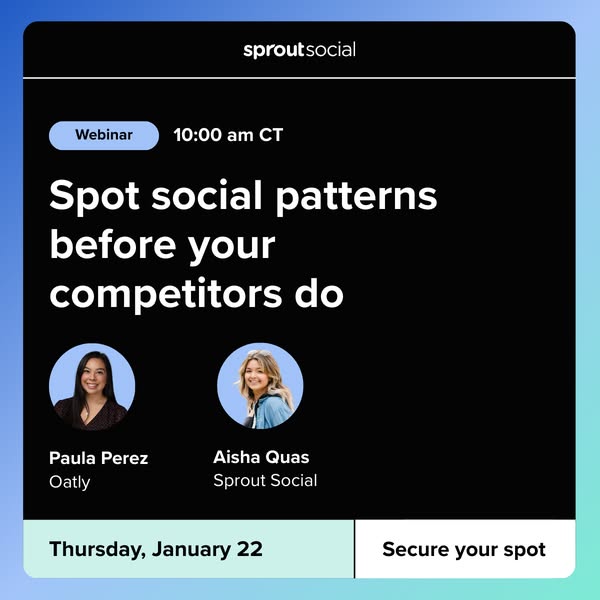 This ad promotes a webinar about spotting social patterns before competitors. It features the Sprout Social brand and in