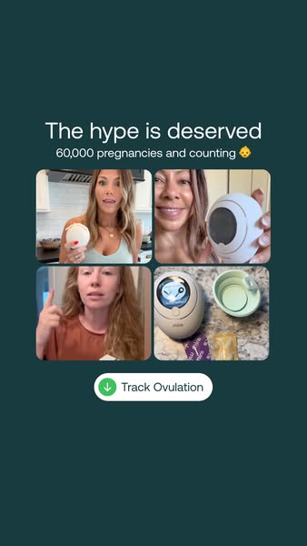 This ad features a montage of video testimonials and product shots for the Oova fertility tracking system, with a focus 