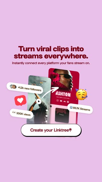 This image ad promotes Linktree, a tool designed to help users turn viral clips into streams by connecting all platforms