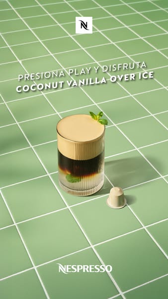A Nespresso ad showcasing Coconut Vanilla Over Ice.