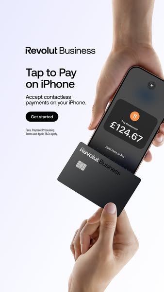 This ad demonstrates how Revolut Business's Tap to Pay feature works on an iPhone, emphasizing its ease of use for a